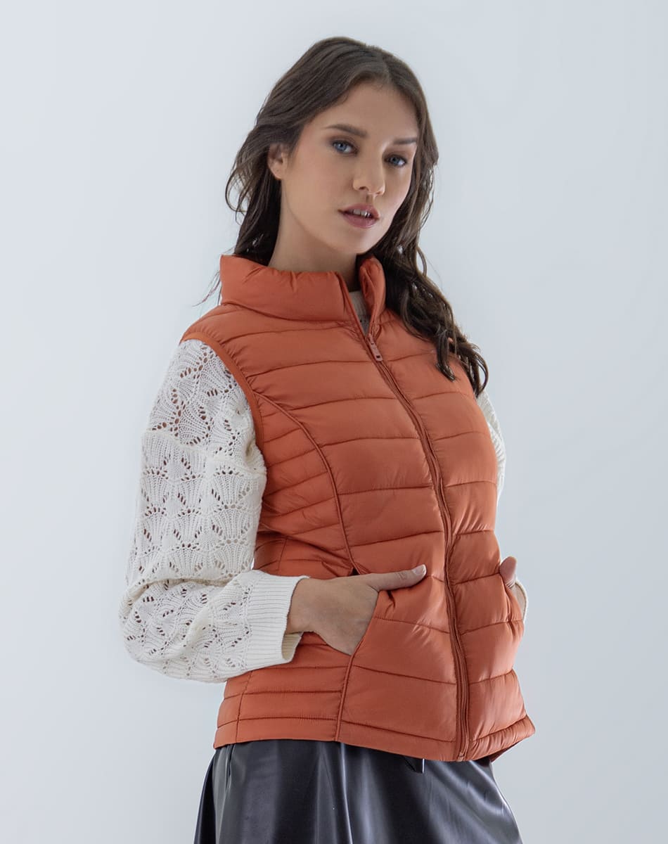 Chaleco Acolchado Sin Mangas Para Mujer - Cuello En V, Con Botones Y Bolsillos - Cálido Y Casual