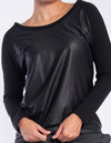 Blouse with leatherette combination